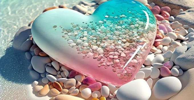 This Enchanting Seaside Haven Adorned with Heart-Shaped Pebbles is a Dreamscape