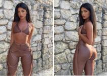 Melissa recently set hearts racing as she posed in a jaw-dropping brown super tight outfit