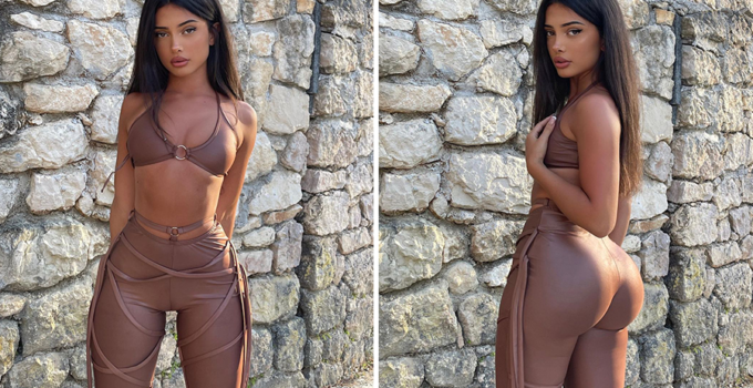 Melissa recently set hearts racing as she posed in a jaw-dropping brown super tight outfit