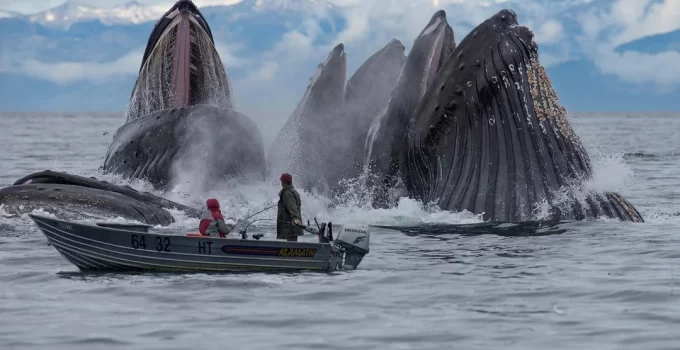 Stunning Images Capture Ocean’s Gentle Giants in Full Flight as They Feed Off Alaska