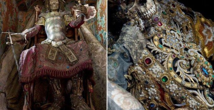 Incredible skeletal remains of Catholic saints still covered in gems and jewels discovered by explorer Indiana Bones